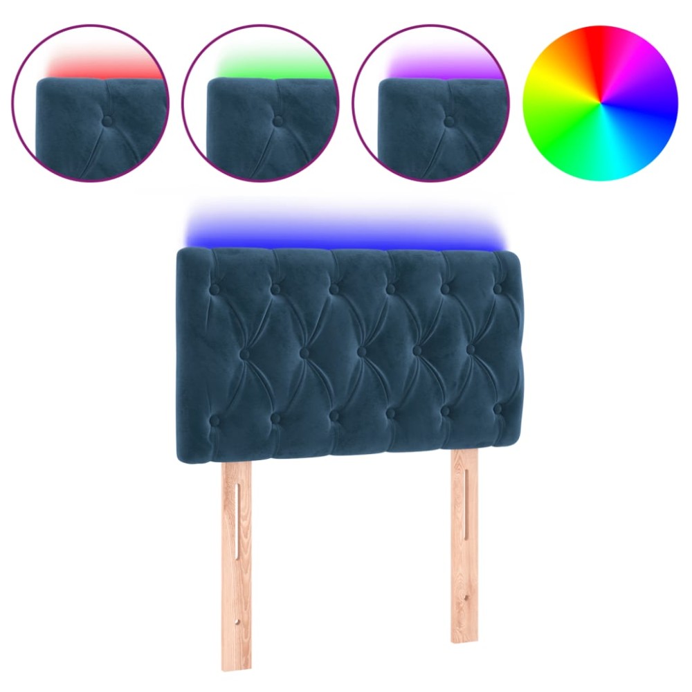 vidaXL Tăblie de pat cu LED, albastru închis, 80x7x78/88 cm, catifea