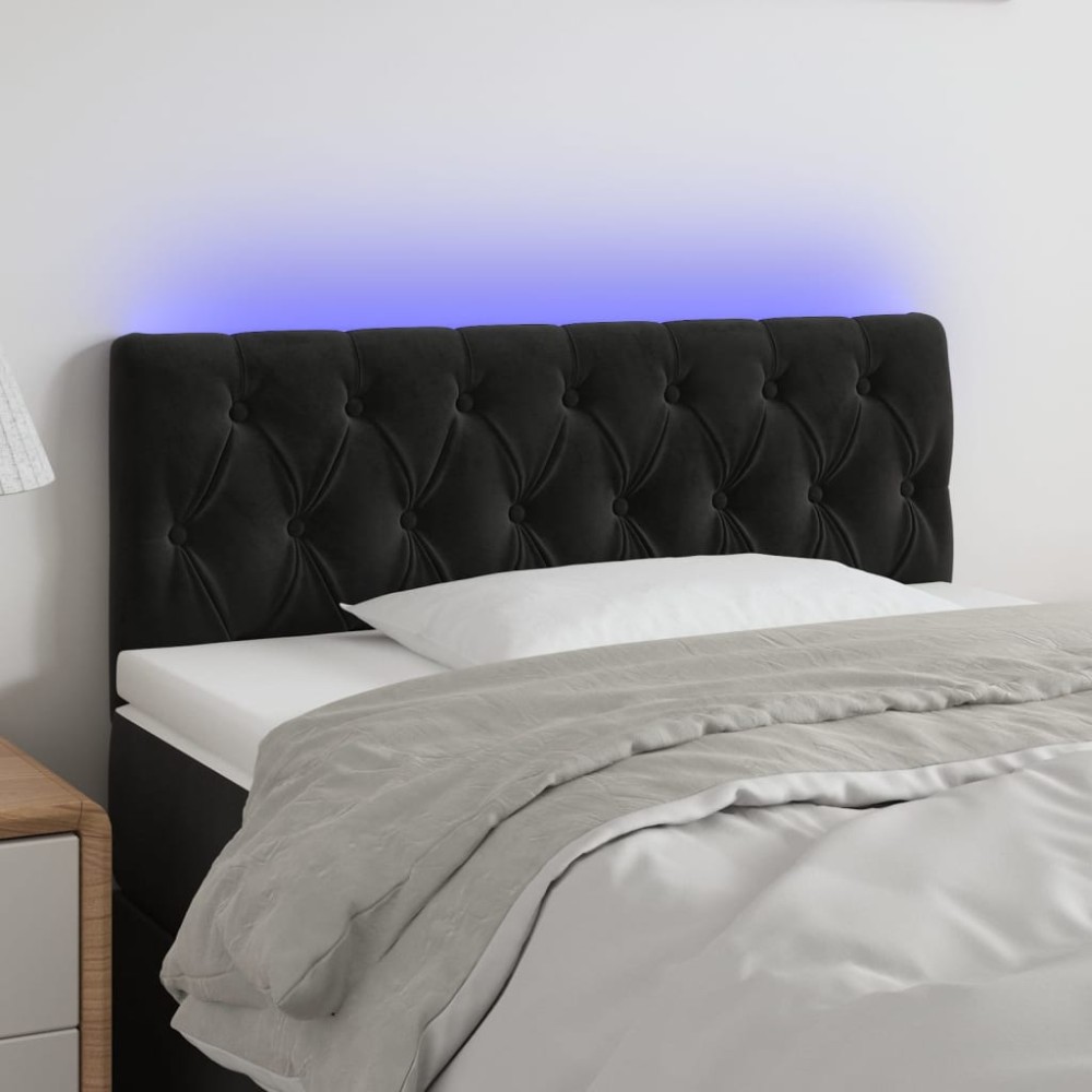 vidaXL Tăblie de pat cu LED, negru, 90x7x78/88 cm, catifea