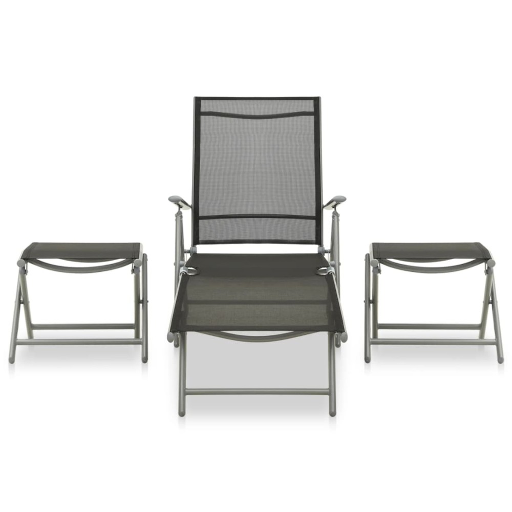 vidaXL Set mobilier de grădină, 3 piese, argintiu, textilenă&aluminiu