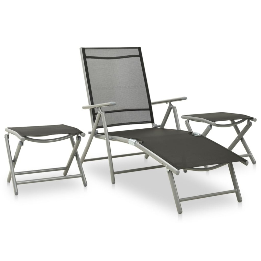 vidaXL Set mobilier de grădină, 3 piese, argintiu, textilenă&aluminiu