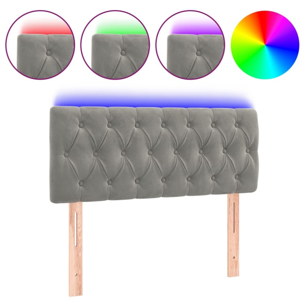 vidaXL Tăblie de pat cu LED, gri deschis, 100x7x78/88 cm, catifea