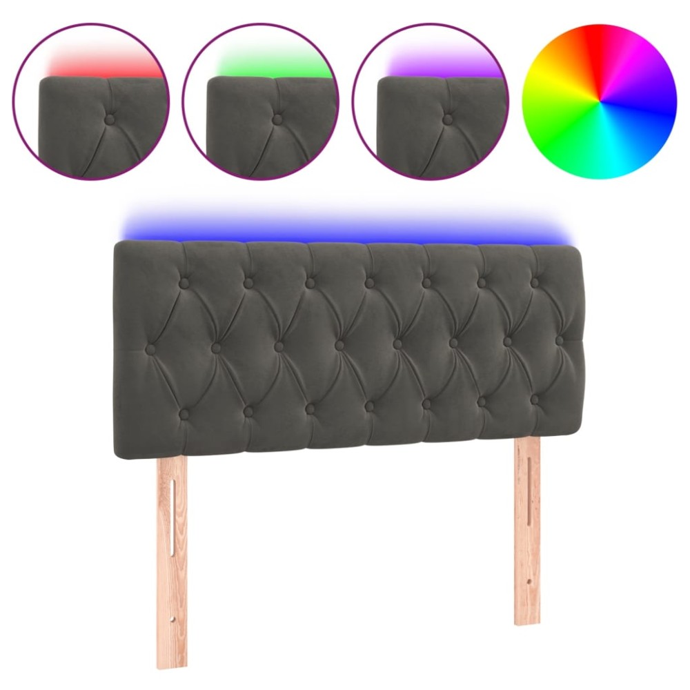 vidaXL Tăblie de pat cu LED, gri închis, 100x7x78/88 cm, catifea