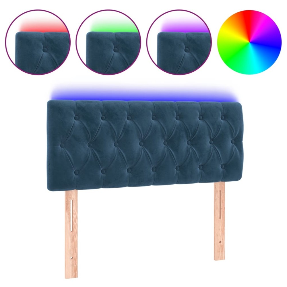 vidaXL Tăblie de pat cu LED, albastru închis, 100x7x78/88 cm, catifea