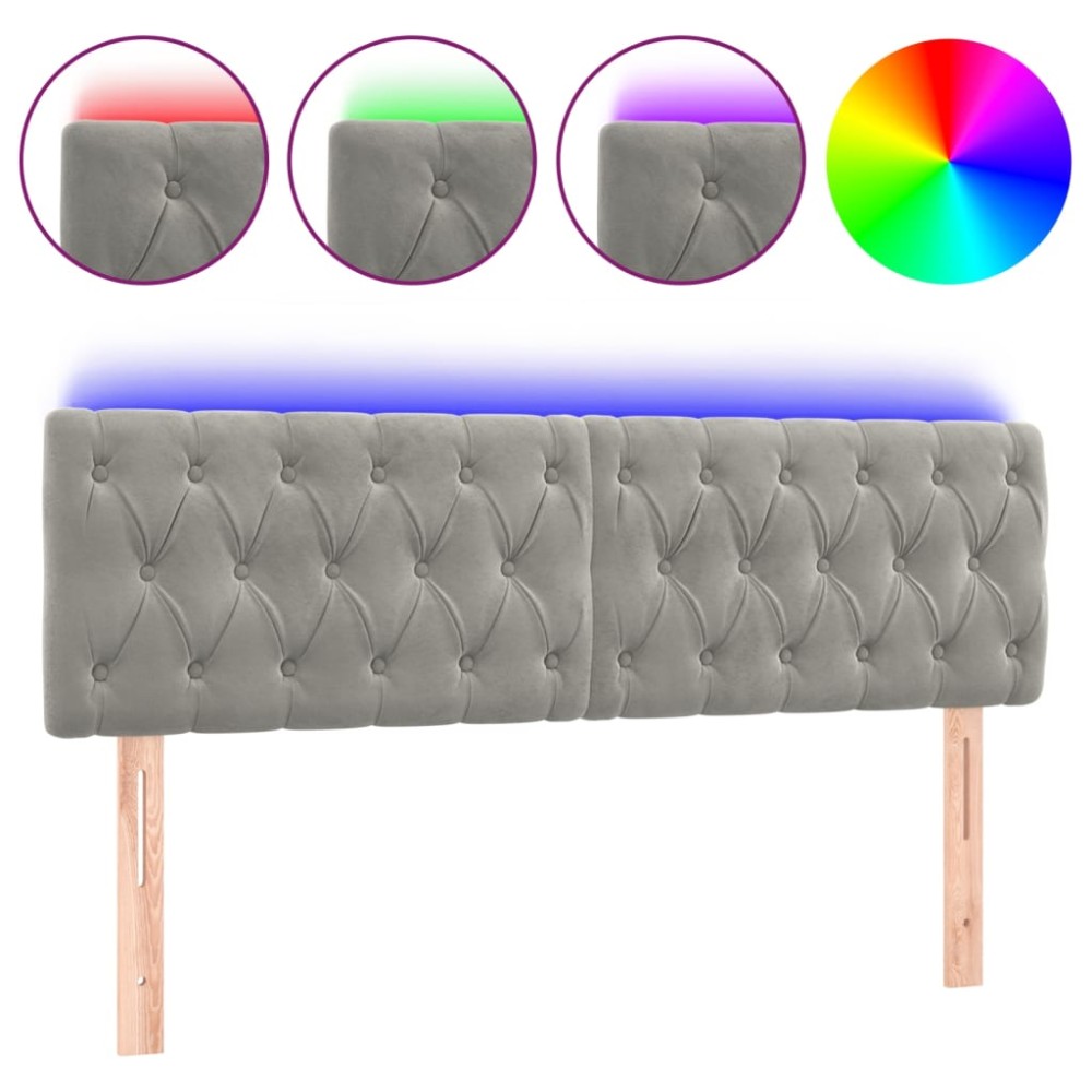 vidaXL Tăblie de pat cu LED, gri deschis, 144x7x78/88 cm, catifea