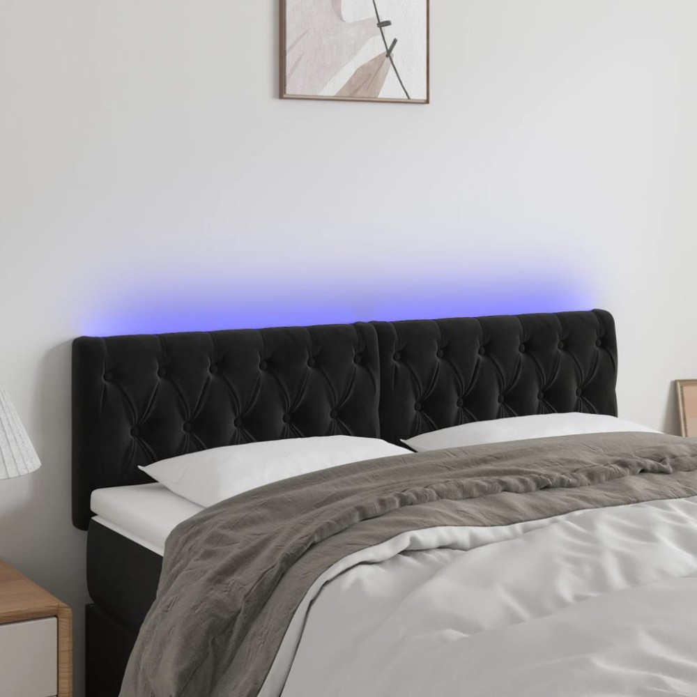 vidaXL Tăblie de pat cu LED, negru, 144x7x78/88 cm, catifea