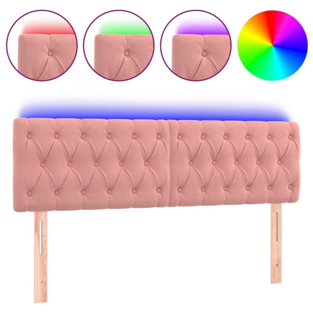 vidaXL Tăblie de pat cu LED, roz, 144x7x78/88 cm, catifea