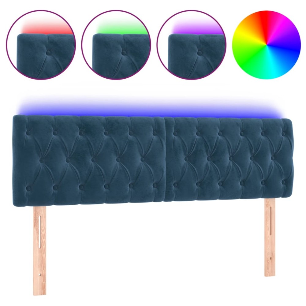 vidaXL Tăblie de pat cu LED, albastru închis, 160x7x78/88 cm, catifea