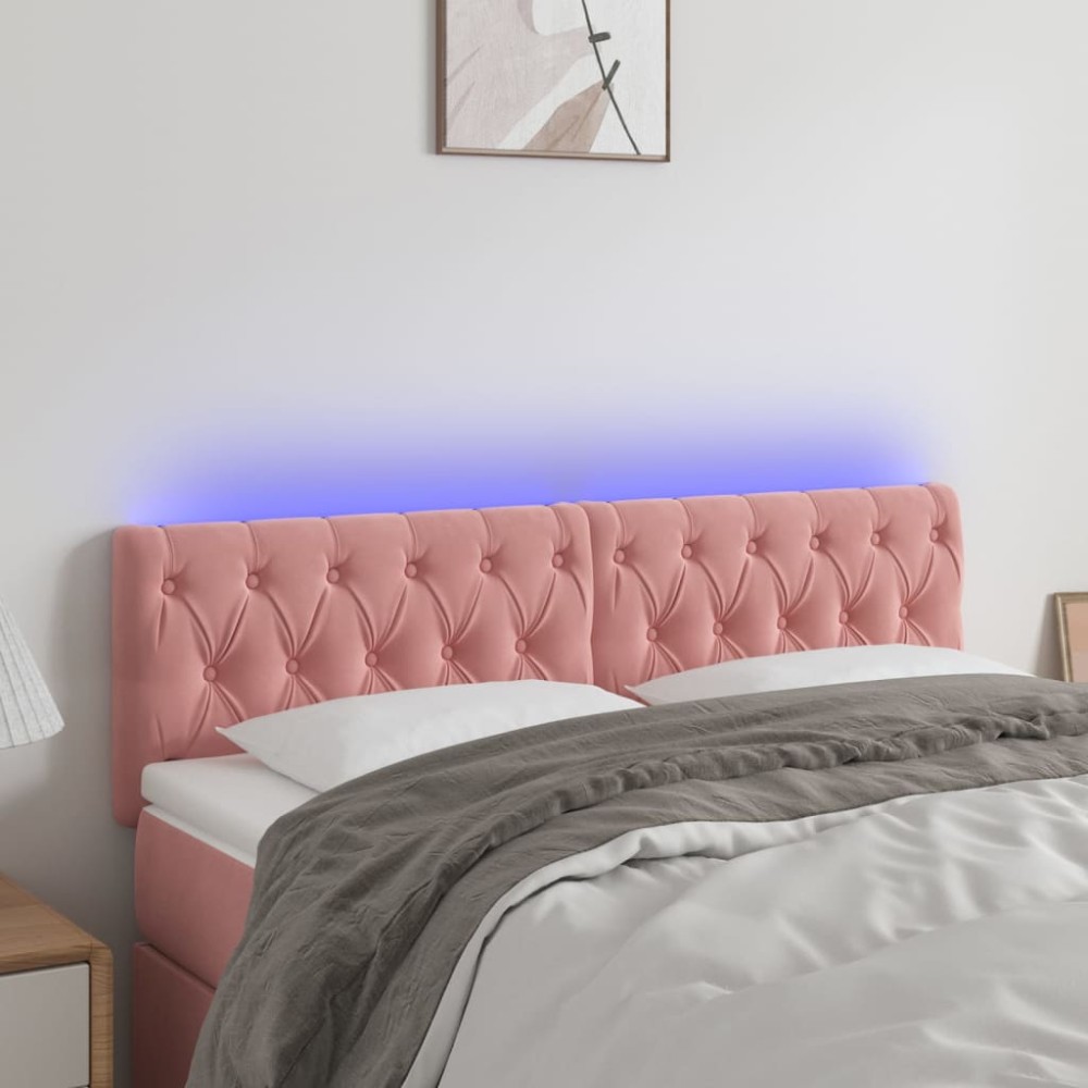 vidaXL Tăblie de pat cu LED, roz, 160x7x78/88 cm, catifea