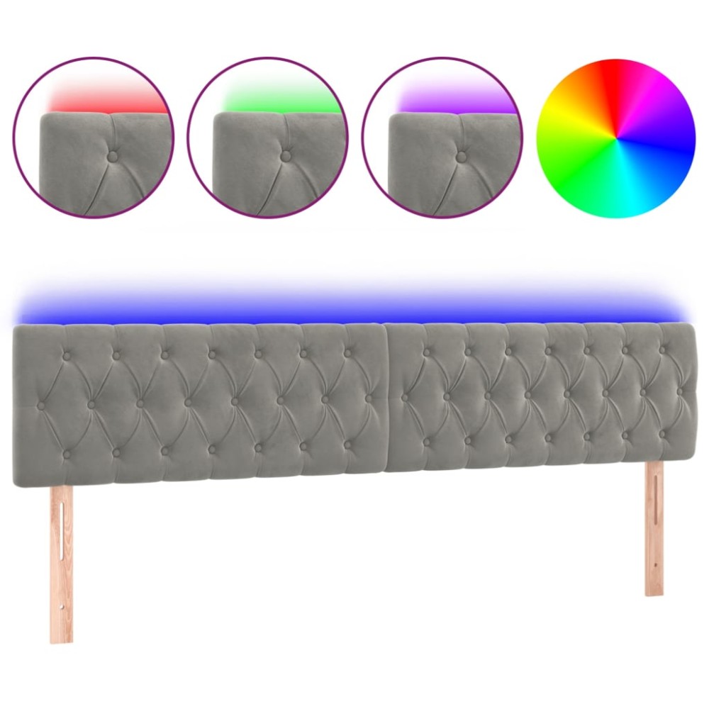 vidaXL Tăblie de pat cu LED, gri deschis, 180x7x78/88 cm, catifea
