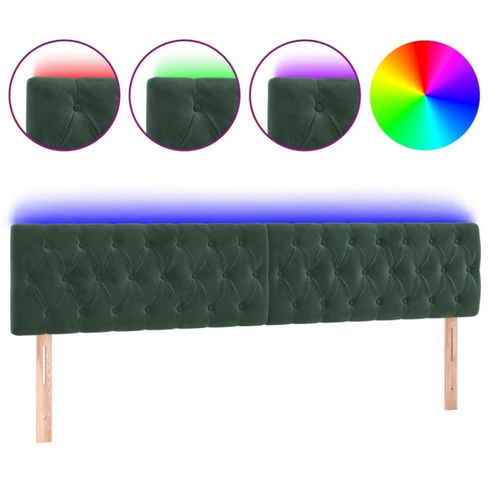 vidaXL Tăblie de pat cu LED, verde închis, 180x7x78/88 cm, catifea
