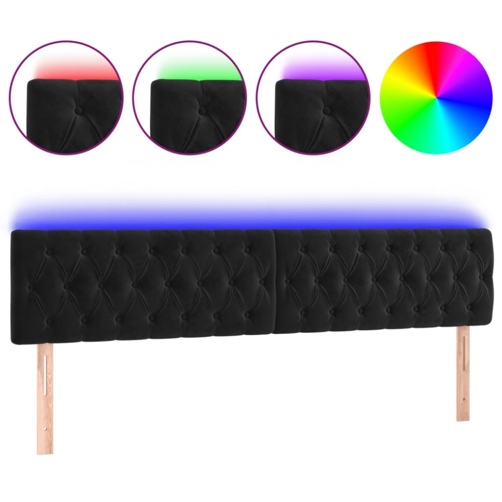 vidaXL Tăblie de pat cu LED, negru, 200x7x78/88 cm, catifea