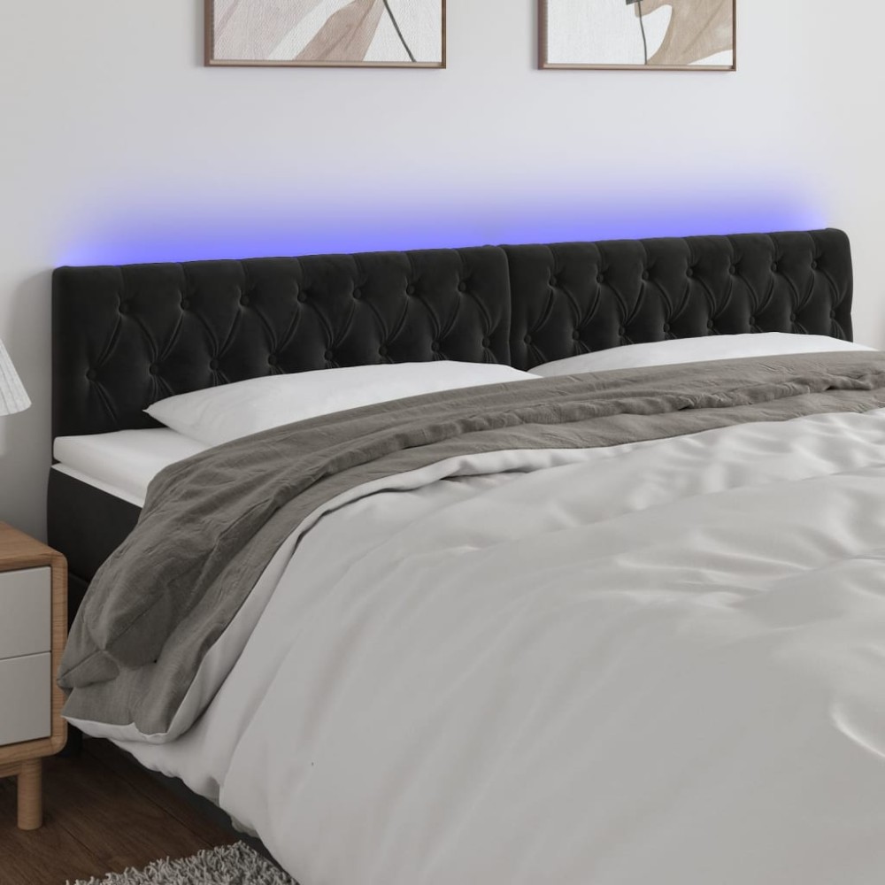 vidaXL Tăblie de pat cu LED, negru, 200x7x78/88 cm, catifea