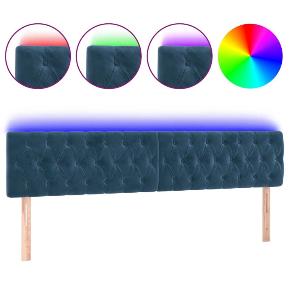 vidaXL Tăblie de pat cu LED, albastru închis, 200x7x78/88 cm, catifea