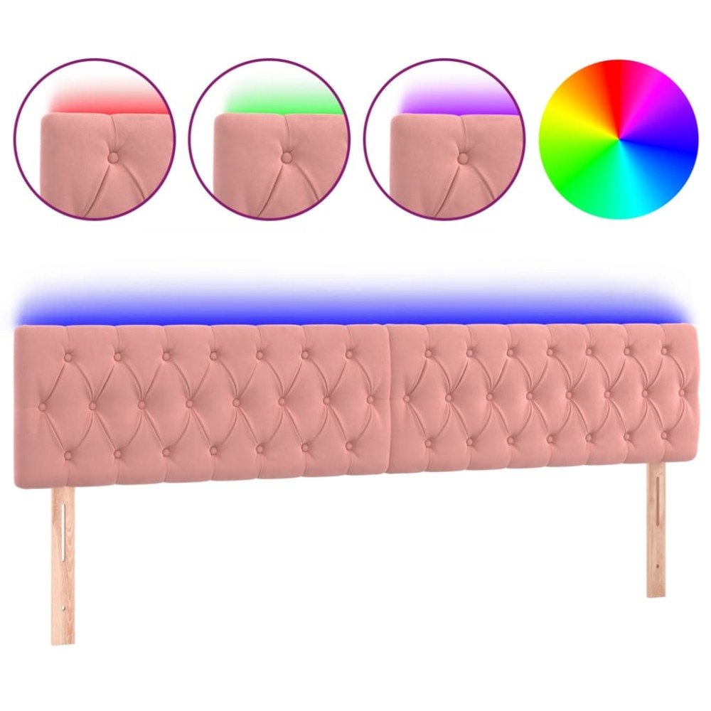 vidaXL Tăblie de pat cu LED, roz, 200x7x78/88 cm, catifea
