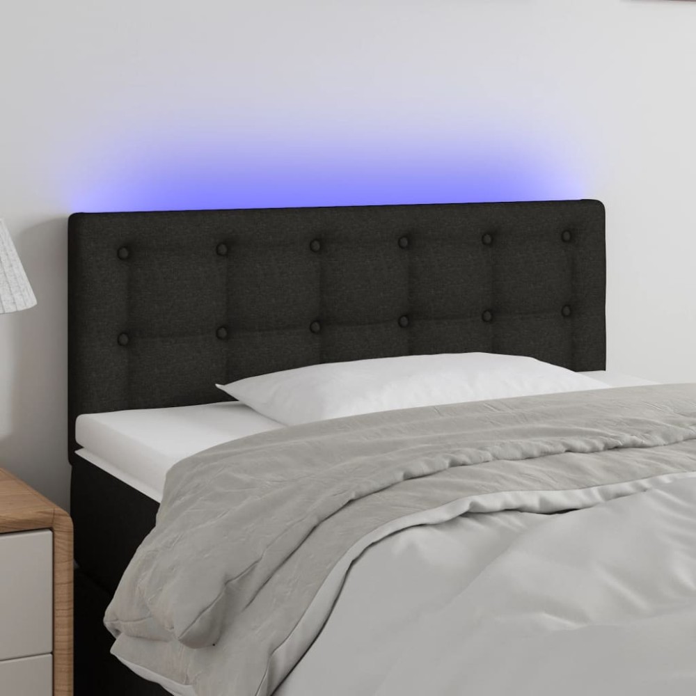vidaXL Tăblie de pat cu LED, negru, 90x5x78/88 cm, textil