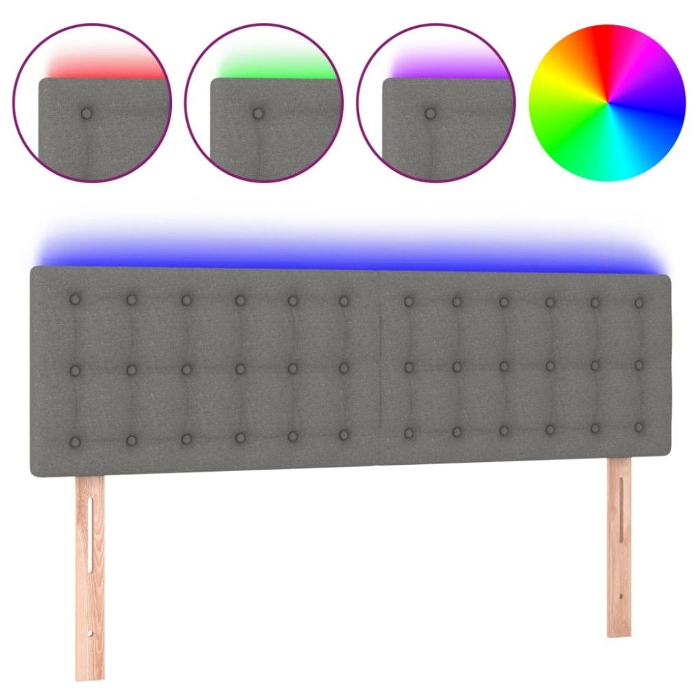 vidaXL Tăblie de pat cu LED, gri închis, 144x5x78/88 cm, textil