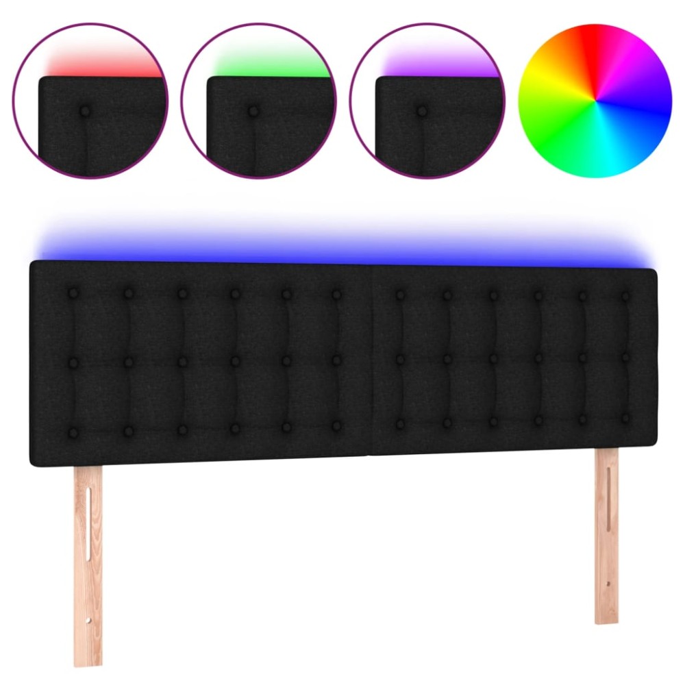 vidaXL Tăblie de pat cu LED, negru, 144x5x78/88 cm, textil