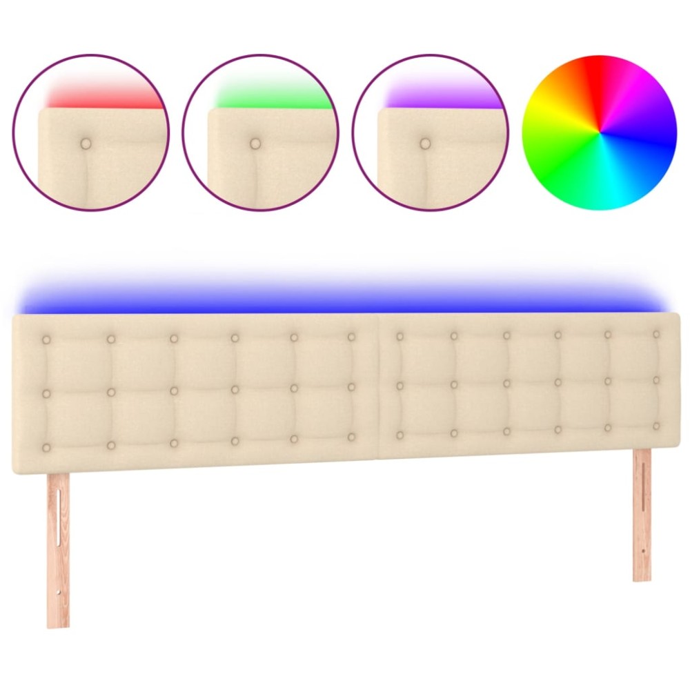 vidaXL Tăblie de pat cu LED, crem, 160x5x78/88 cm, textil