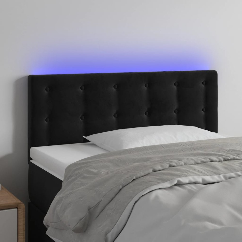 vidaXL Tăblie de pat cu LED, negru, 90x5x78/88 cm, catifea