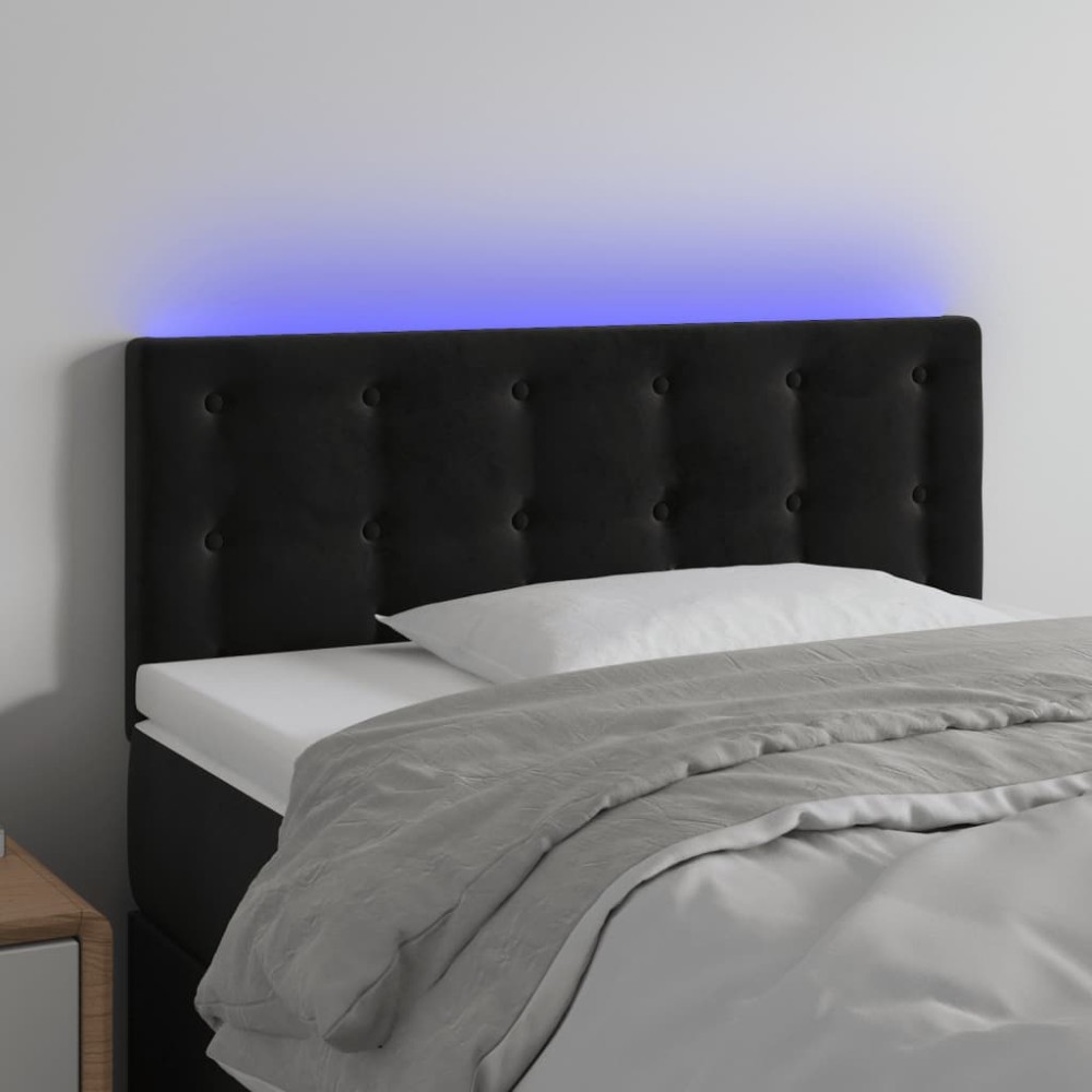 vidaXL Tăblie de pat cu LED, negru, 100x5x78/88 cm, catifea
