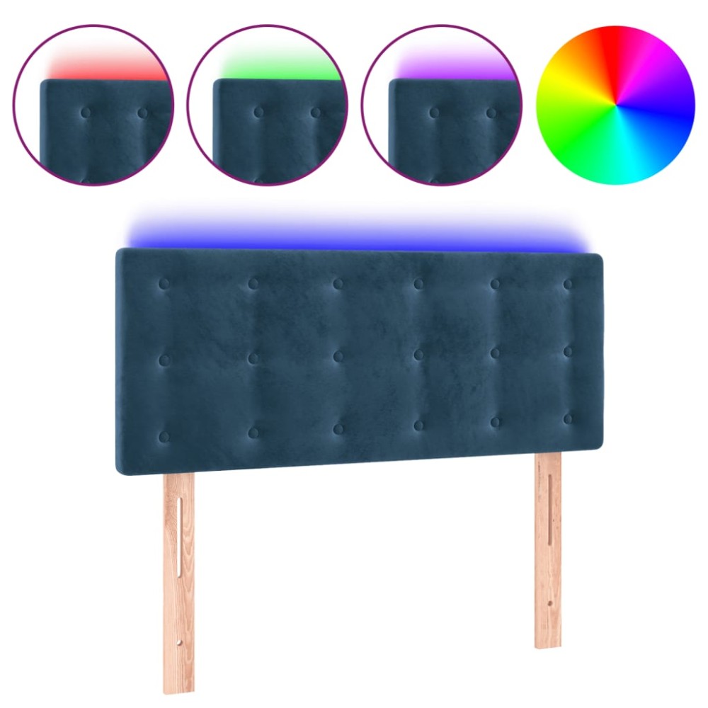 vidaXL Tăblie de pat cu LED, albastru închis, 100x5x78/88 cm, catifea