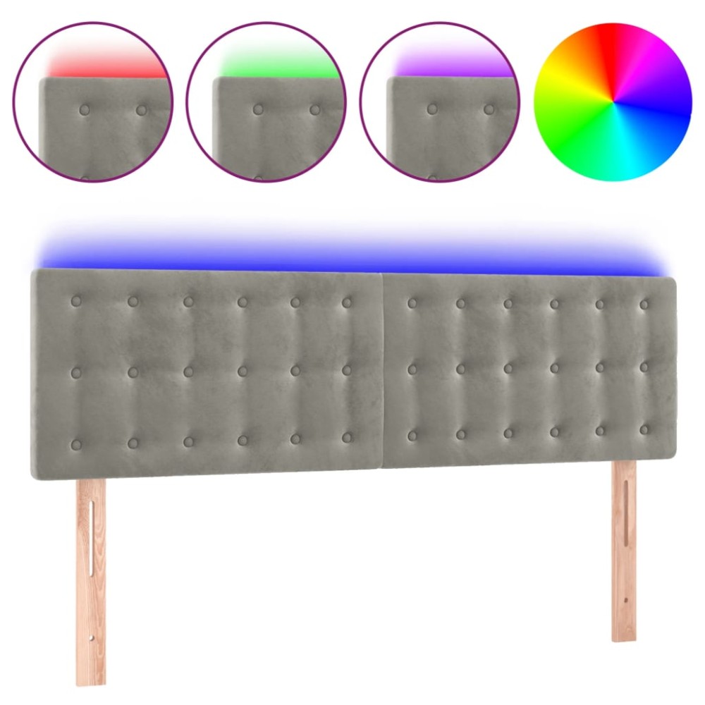vidaXL Tăblie de pat cu LED, gri deschis, 144x5x78/88 cm, catifea