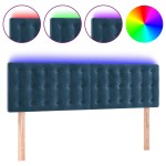vidaXL Tăblie de pat cu LED, albastru închis, 144x5x78/88 cm, catifea