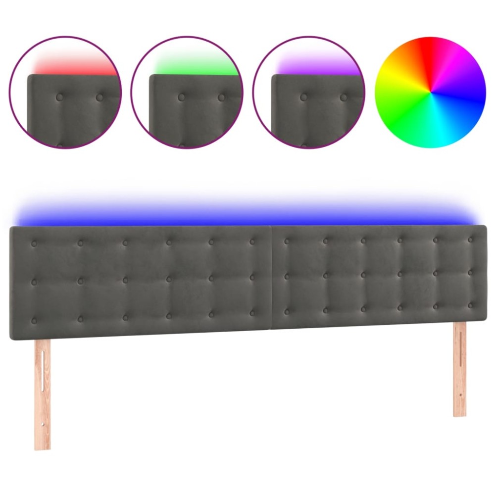 vidaXL Tăblie de pat cu LED, gri închis, 160x5x78/88 cm, catifea
