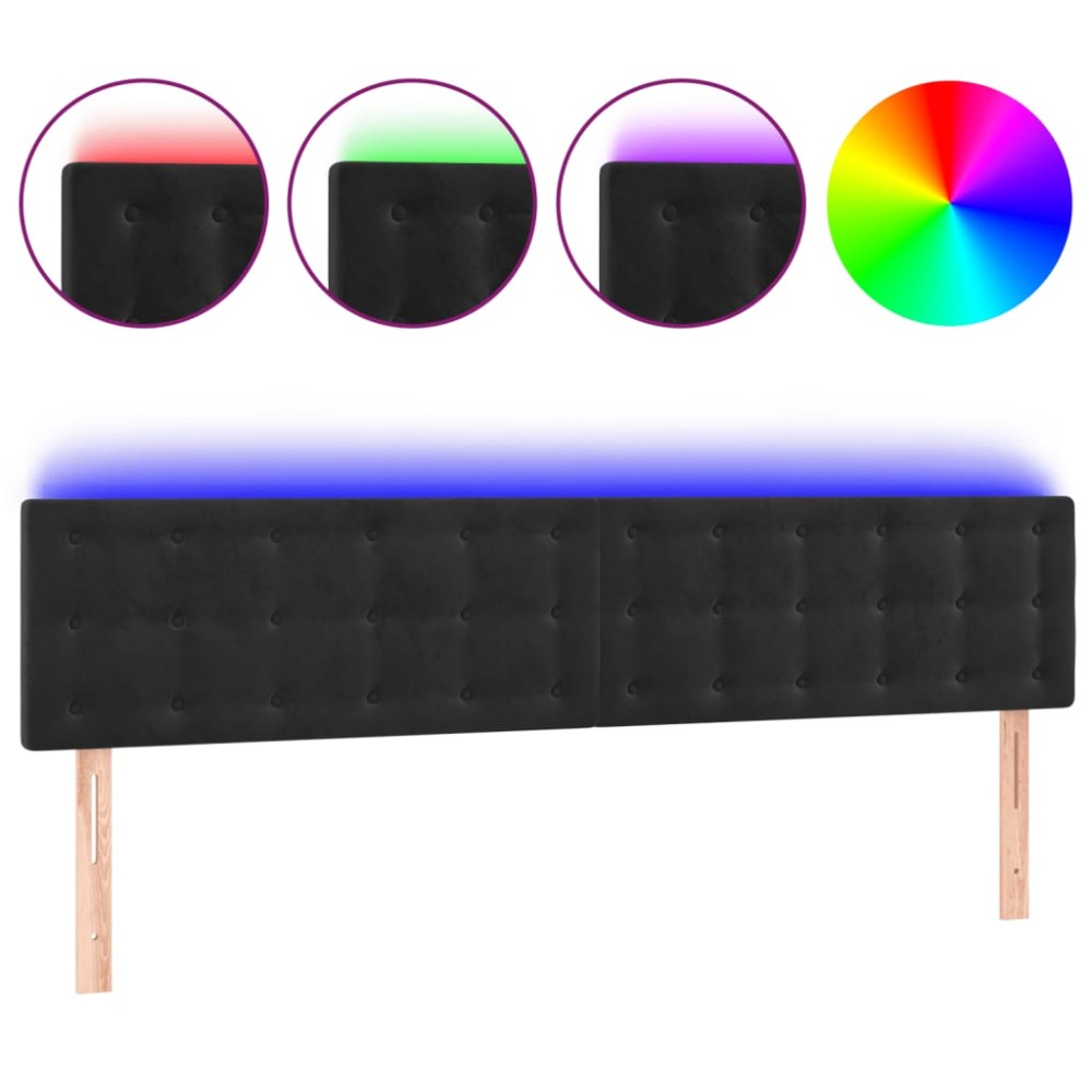 vidaXL Tăblie de pat cu LED, negru, 200x5x78/88 cm, catifea