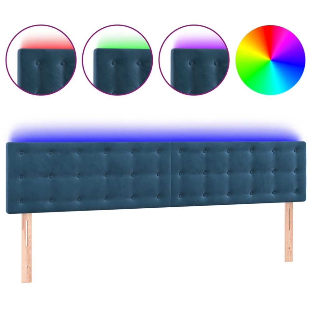 vidaXL Tăblie de pat cu LED, albastru închis, 200x5x78/88 cm, catifea