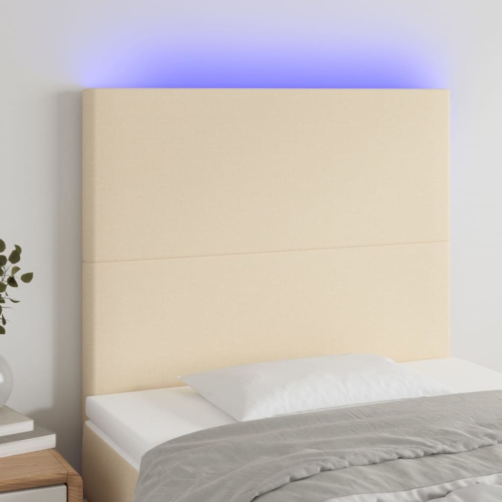 vidaXL Tăblie de pat cu LED, crem, 100x5x118/128 cm, textil