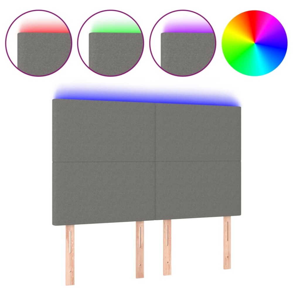 vidaXL Tăblie de pat cu LED, gri închis, 144x5x118/128 cm, textil