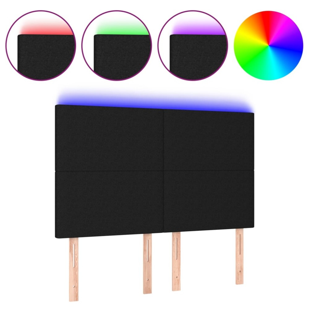 vidaXL Tăblie de pat cu LED, negru, 144x5x118/128 cm, textil