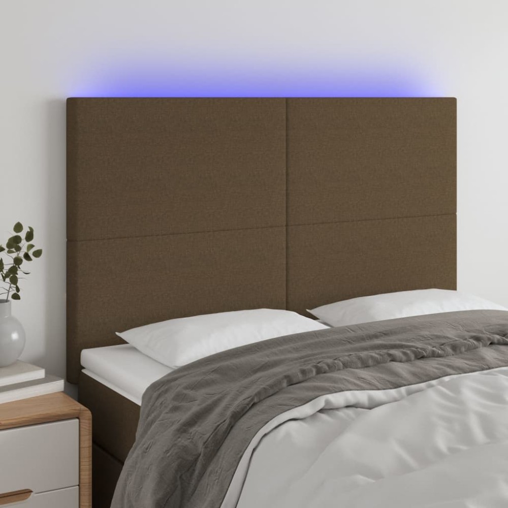 vidaXL Tăblie de pat cu LED, maro închis, 144x5x118/128 cm, textil