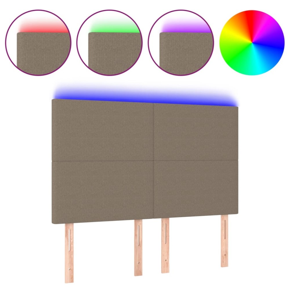 vidaXL Tăblie de pat cu LED, gri taupe, 144x5x118/128 cm, textil
