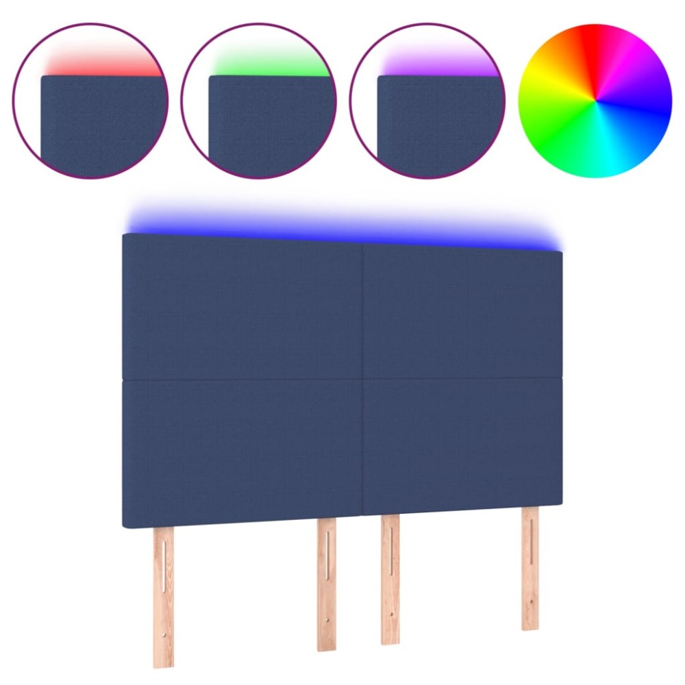 vidaXL Tăblie de pat cu LED, albastru, 144x5x118/128 cm, textil