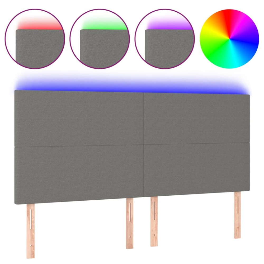 vidaXL Tăblie de pat cu LED, gri închis, 160x5x118/128 cm, textil