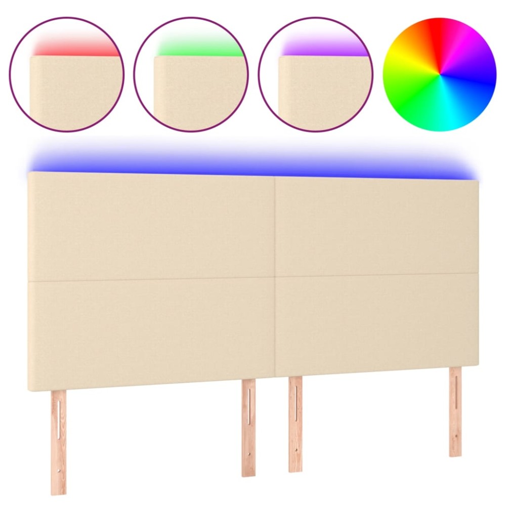 vidaXL Tăblie de pat cu LED, crem, 160x5x118/128 cm, textil