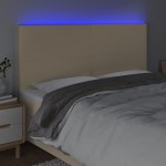 vidaXL Tăblie de pat cu LED, crem, 180x5x118/128 cm, textil vidaXL Tăblie de pat cu LED, crem, 180x5x118/128 cm, textil