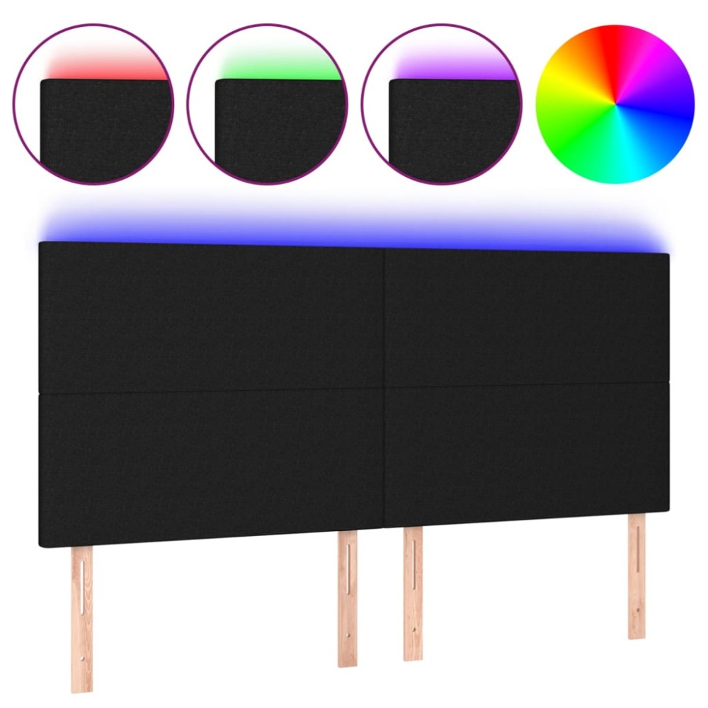 vidaXL Tăblie de pat cu LED, negru, 200x5x118/128 cm, textil