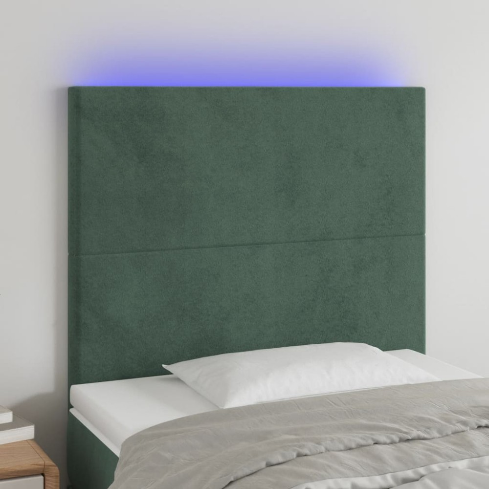 vidaXL Tăblie de pat cu LED, verde închis, 80x5x118/128 cm, catifea