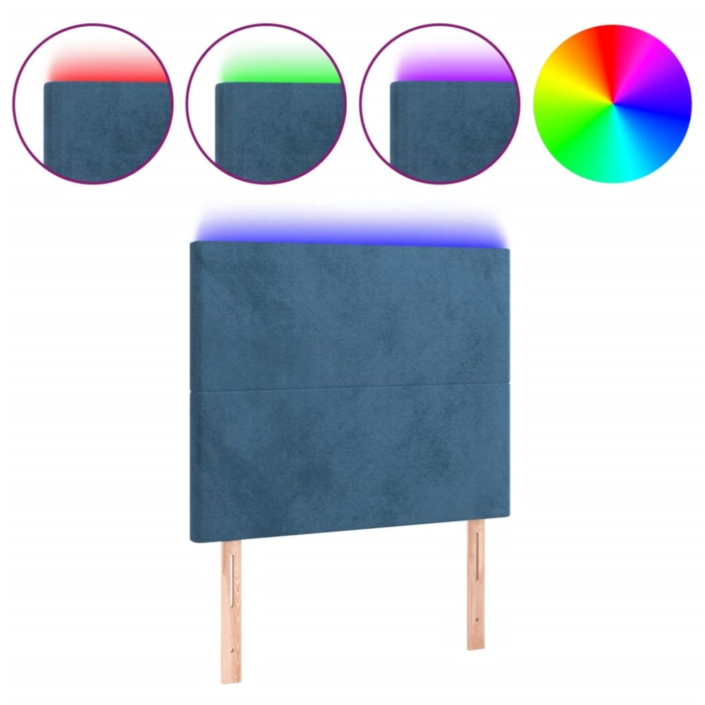 vidaXL Tăblie de pat cu LED, albastru închis, 80x5x118/128cm, catifea