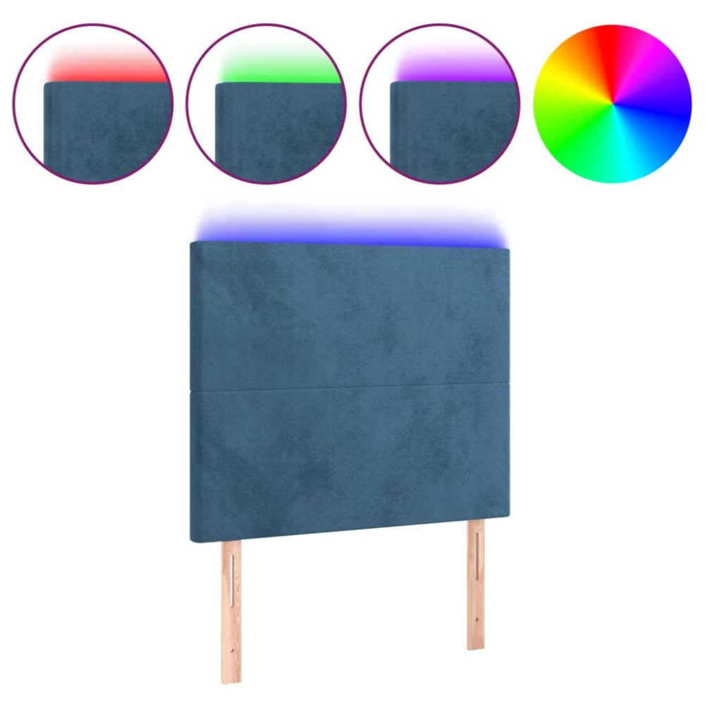 vidaXL Tăblie de pat cu LED, albastru închis, 100x5x118/128cm, catifea