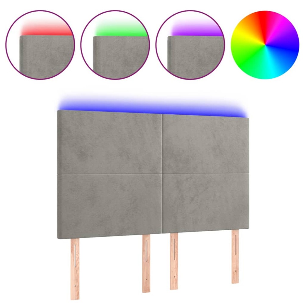 vidaXL Tăblie de pat cu LED, gri deschis, 144x5x118/128 cm, catifea
