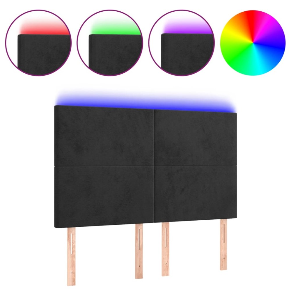 vidaXL Tăblie de pat cu LED, negru, 144x5x118/128 cm, catifea