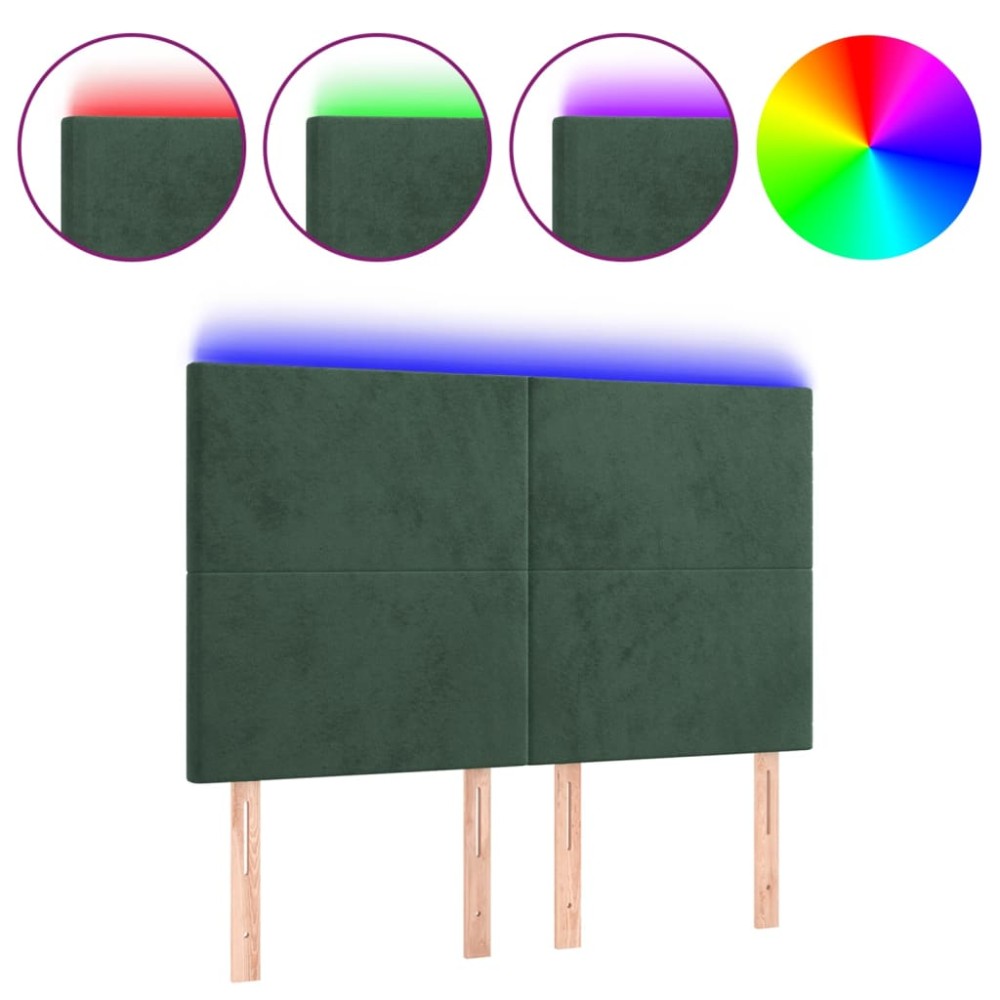vidaXL Tăblie de pat cu LED, verde închis, 144x5x118/128 cm, catifea