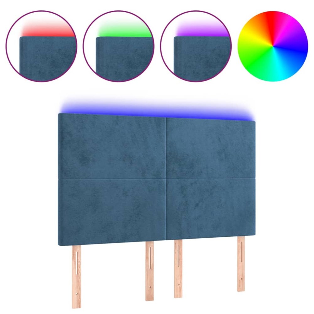 vidaXL Tăblie de pat cu LED, albastru închis, 144x5x118/128cm, catifea