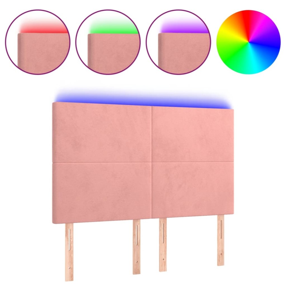 vidaXL Tăblie de pat cu LED, roz, 144x5x118/128 cm, catifea