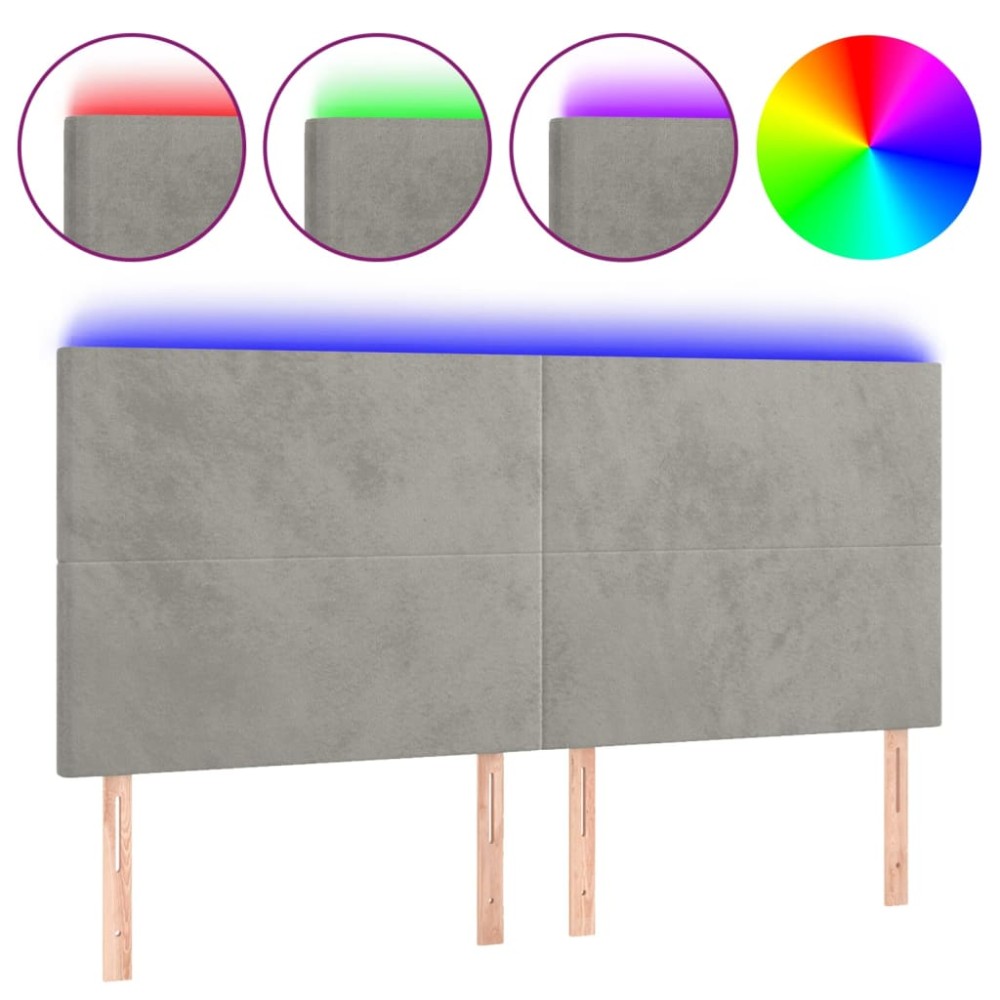 vidaXL Tăblie de pat cu LED, gri deschis, 160x5x118/128 cm, catifea