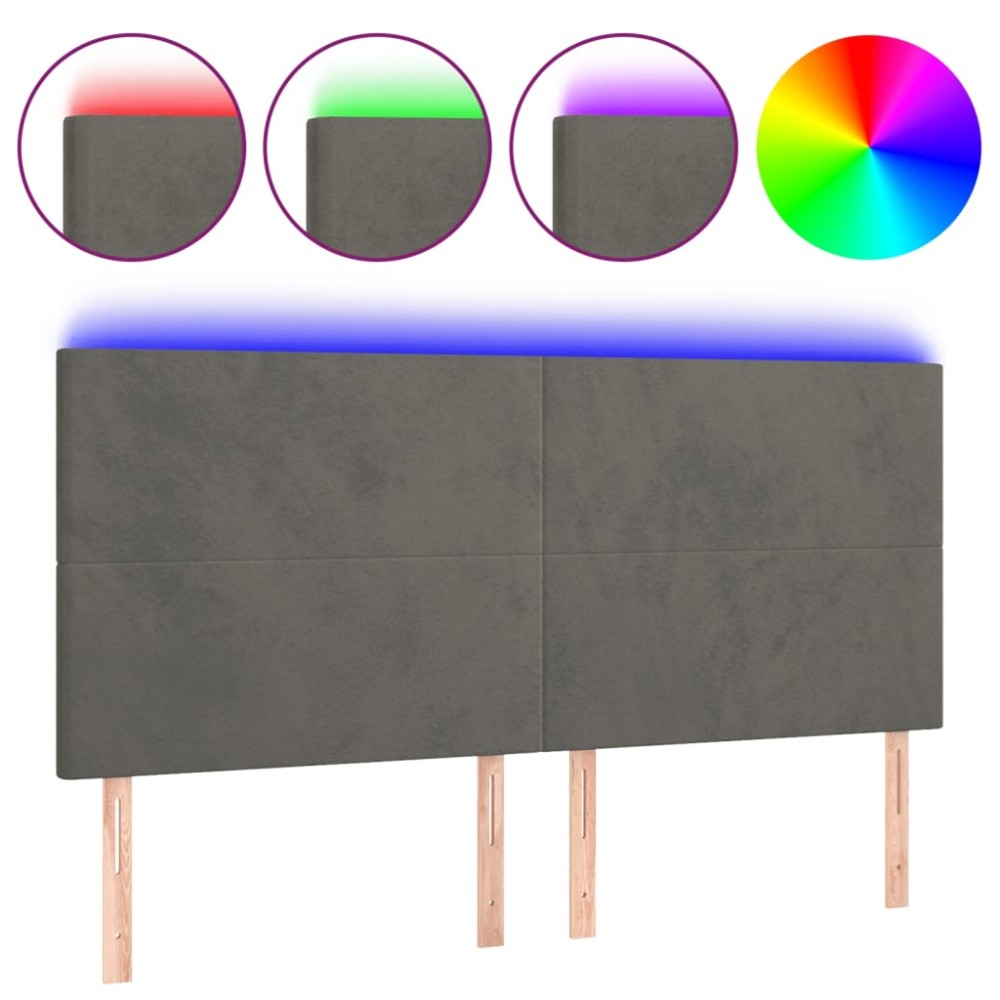 vidaXL Tăblie de pat cu LED, gri închis, 160x5x118/128 cm, catifea